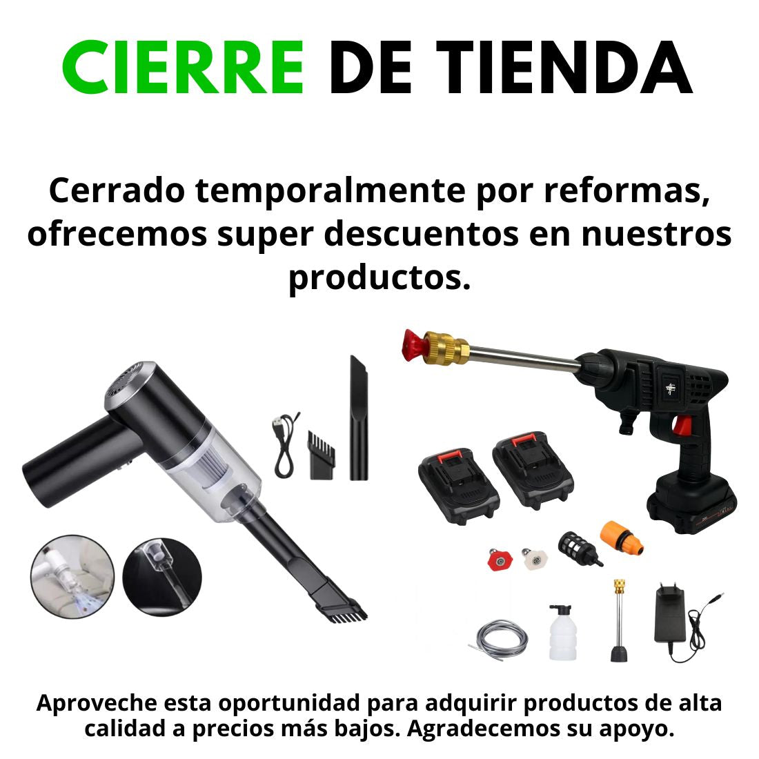 Kit de Limpieza de Coches - Hidrolimpiadora con 2 Baterías + Aspiradora Portátil